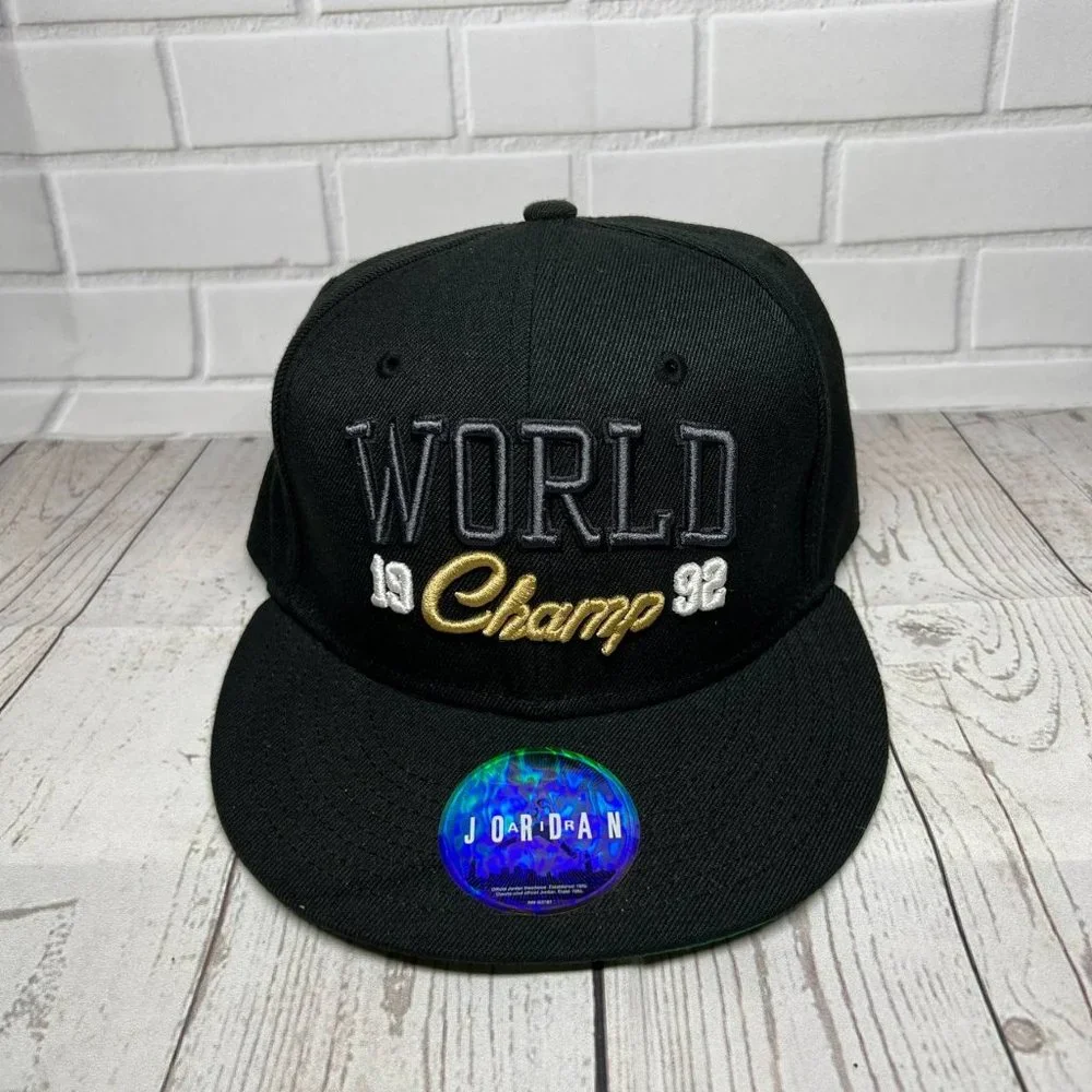 Air Jordan True World Champ 1992 Jumpman Hat Snapback Cap Black‎ Men